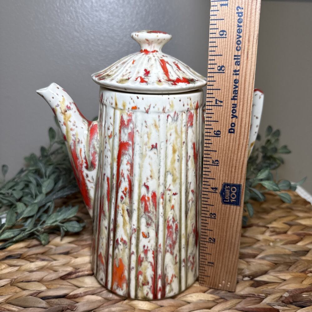 Vintage Studio Pottery Coffee Pot Red Drip Glaze Fluted Ceramic 10” MCM, Chips - Picture 11 of 13